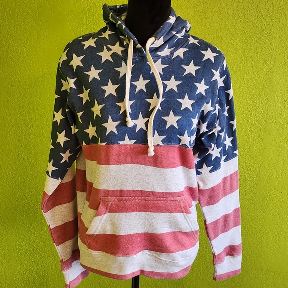 J America Tops - American Flag Stars and Stripes Patriotic Hoodie Size Small